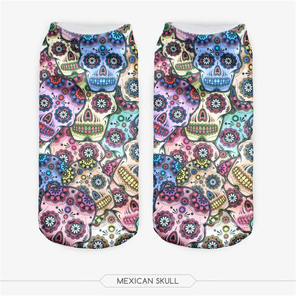 New 3D Women Socks Cute Mexican SKull Harajuku Multiple Color Funny Cute Novelty Socks Unisex Low Cut Ankle Socks Free Shipping